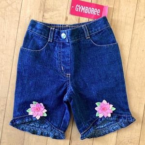 New NWT baby girl GYMBOREE denim jeans pink flower 3-6 months
